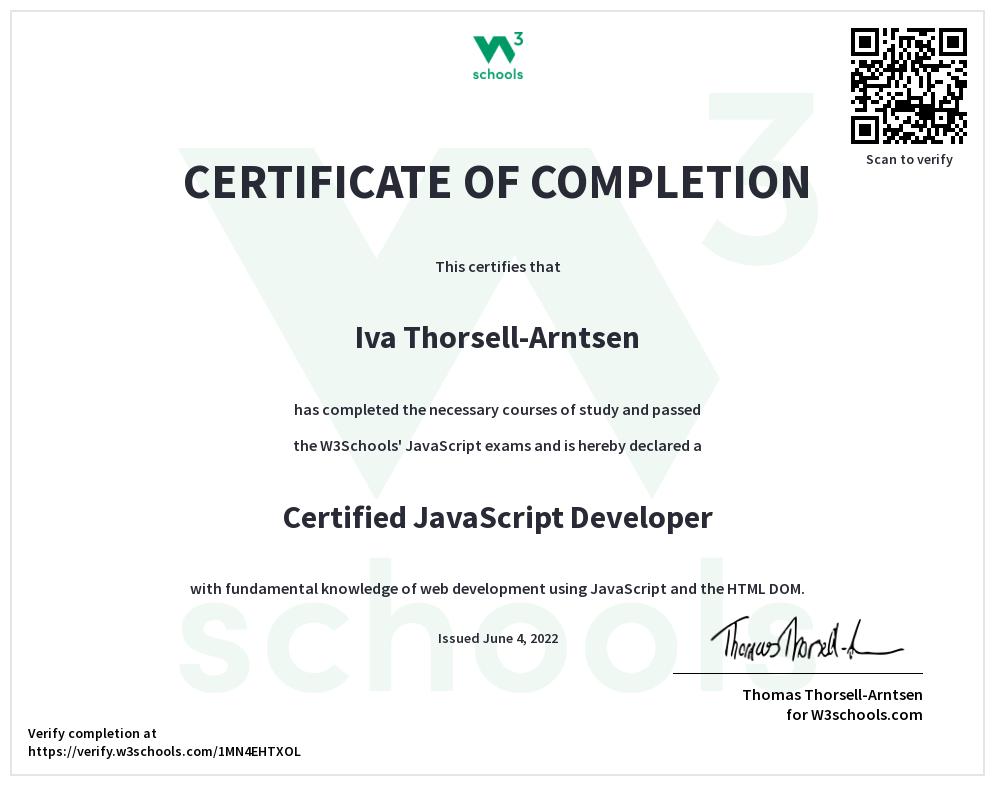 W3Schools JavaScript Certificate