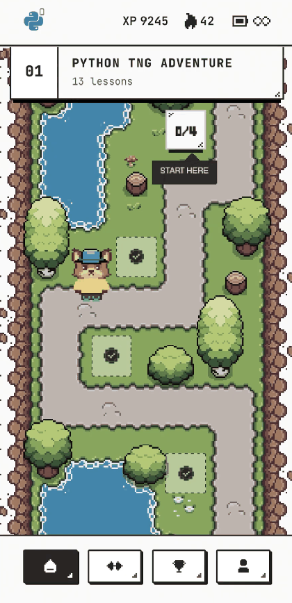 Python adventure map in the W3Schools Adventure app